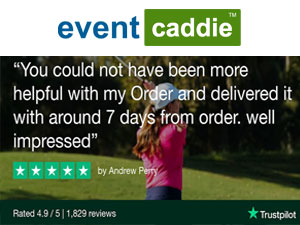 Graphic showing Event Caddie's latest 5 Star Review on Trust Pilot