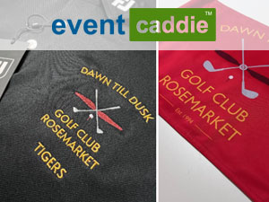 28 black FootJoy Athletic polos with custom embroidery for Tigers at Dawn til Dusk Golf Club, Wales, provided by Event Caddie for branded corporate and society golf clothing