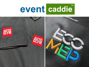 Corporate golf merchandise including branded balls, embroidered polos and accessories