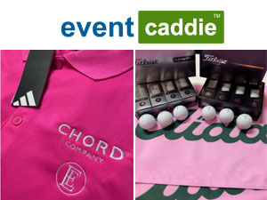 Bright pink Adidas golf polos with custom embroidered corporate logo