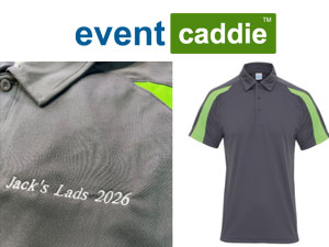 Custom golf team kit with embroidered polos for golf society group
