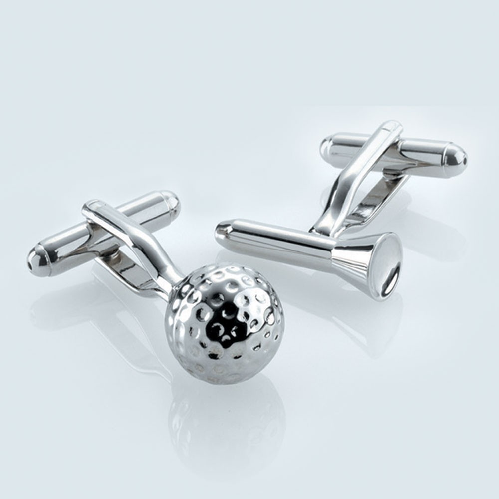 Silver Plated Golf Ball and Tee Cufflinks