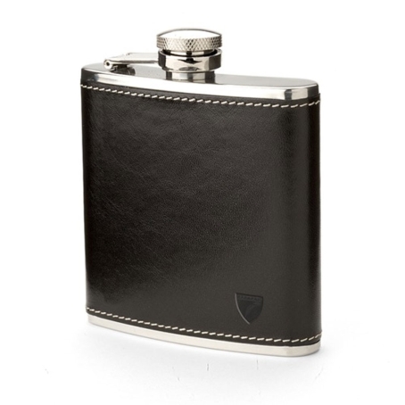 Aspinal of London Classic 5oz Hip Flask in Smooth Black