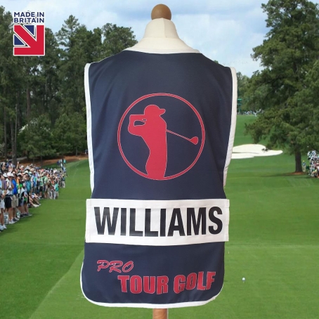 Blue PRO Tour Golf Caddie Bib with Personalised Name Plate