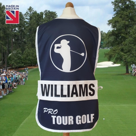 Navy PRO Tour Golf Caddie Bib with Personalised Name Plate