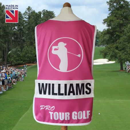 Pink PRO Tour Golf Caddie Bib with Personalised Name Plate