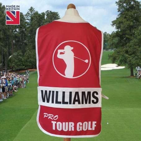 Red PRO Tour Golf Caddie Bib with Personalised Name Plate