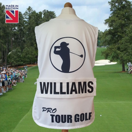 White PRO Tour Golf Caddie Bib with Personalised Name Plate