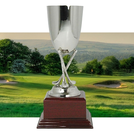 Nickel Golf Trophy with Crossed Clubs