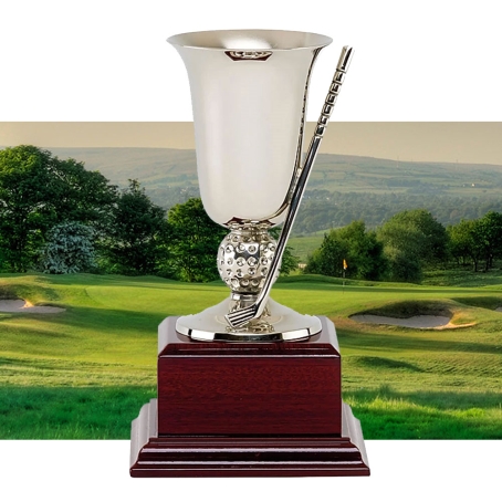 Nickel Golf Trophy with Club and Ball