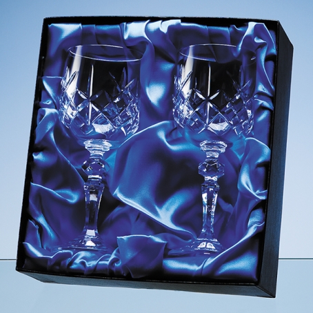 2 Blenheim Lead Crystal Panel Goblets in a Satin Lined Presentation Box