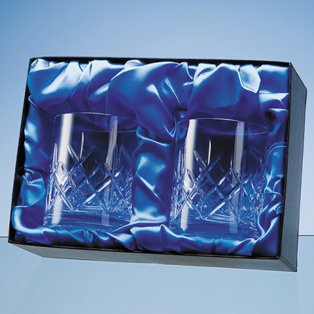 2 Blenheim Lead Crystal Panel Whisky Tumblers in a Satin Lined Presentation Box
