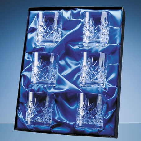 6 Blenheim Lead Crystal Panel Whisky Tumblers in a Satin Lined Presentation Box