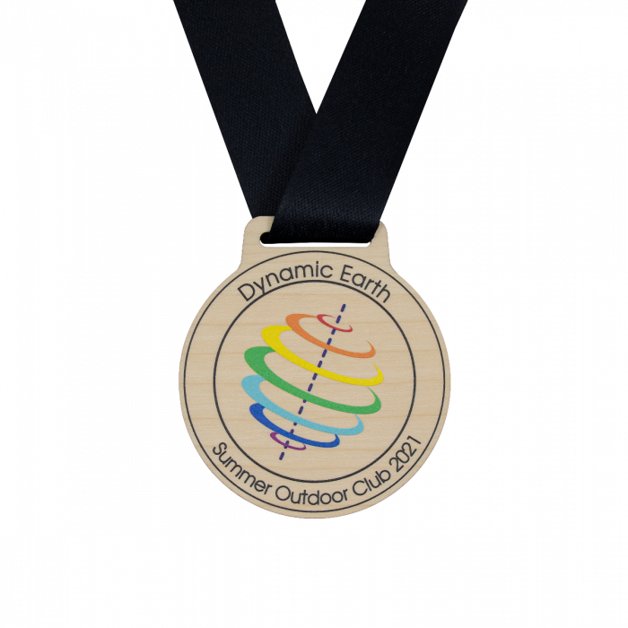 Premium Wooden Medal Round With Plain Coloured Ribbon