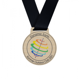 Premium Wooden Medal Round With Plain Coloured Ribbon