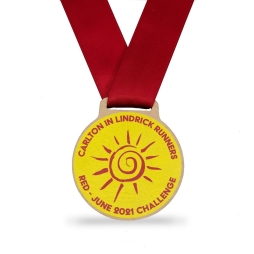 Wooden Medals Round with Plain Coloured Ribbon