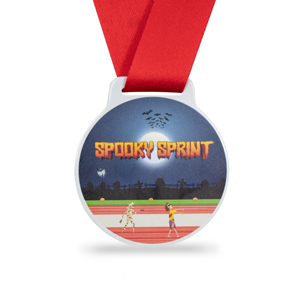 White Aluminium Medal Round With Plain Ribbon