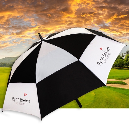 Custom Printed Golf Umbrella with Automatic Vented Canopy and Stormproof Ribs