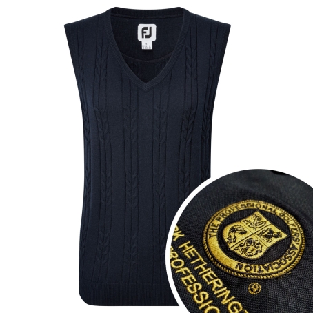 FootJoy Womens Wool Blend Cable Knit V-Neck Vest with Embroidery