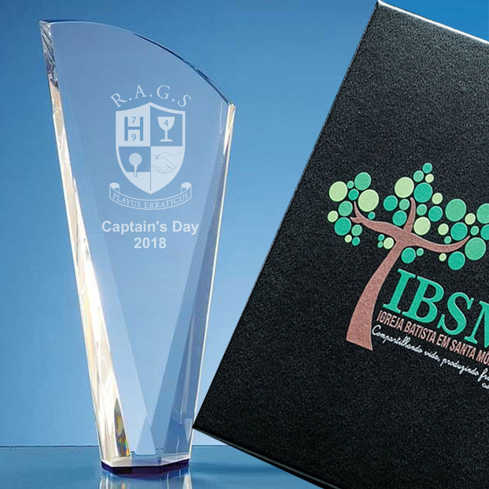 Optical Crystal Facet Shard Award with a Sapphire Base with Printed Presentation Box