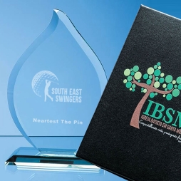 Jade Glass Flame Award with Printed Presentation Box