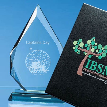 Jade Glass Facetted Diamond Peak Award with Printed Presentation box