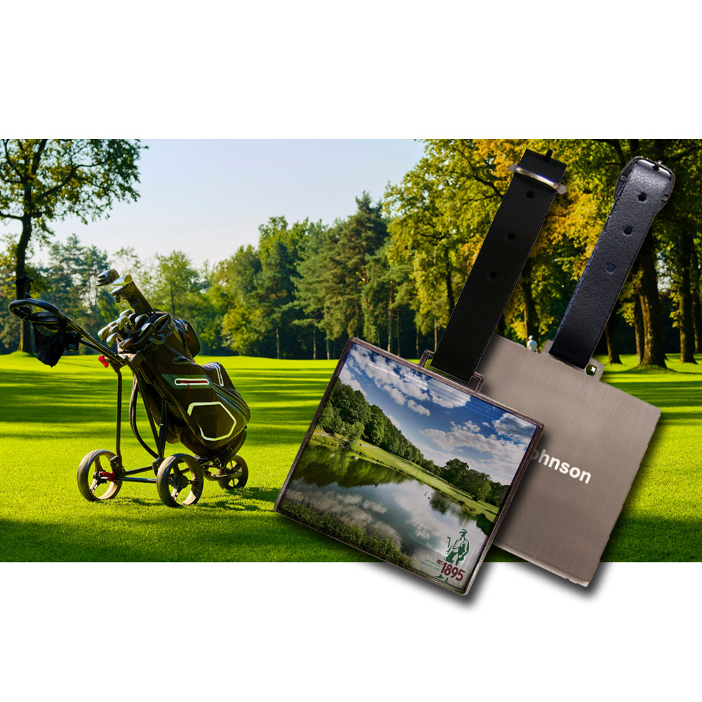 Custom Printed Rectangular Metal Bag Tag With Dome