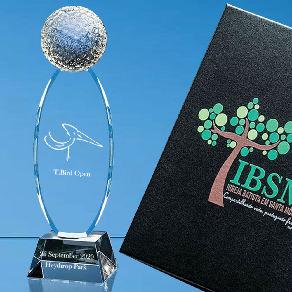 Infinity Golf Crystal Award with Printed Presentation box