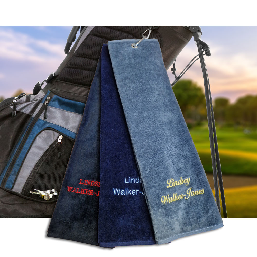 Premium Tri-fold Velour Golf Towel with Personalised Embroidery