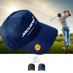 Lightweight 5 Panel Polyester Golf Cap with Custom Printed Ball Marker and Full colour Print