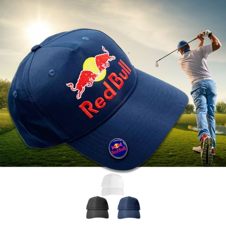 Lightweight 5 Panel Polyester Golf Cap with Printed Ball Marker and Embroidery