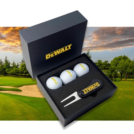 Custom Printed Mini Black Presentation Box with Golf Balls & Flix DS Repair Tool