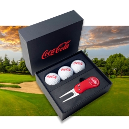 Custom Printed Mini Black Presentation Box with Golf Balls & Flix Lite Repair Tool
