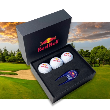 Custom Printed Mini Black Presentation Box with Golf Balls & Nickel Repair Tool