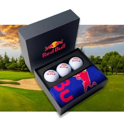 Custom Printed Mini Black Presentation Box with Golf Balls & Towel