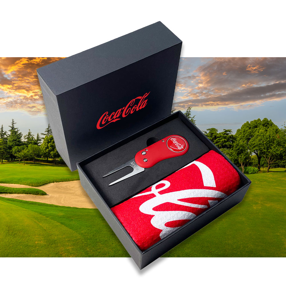 Custom Printed Mini Black Presentation Box with Golf Towel & Flix Lite Repair Tool
