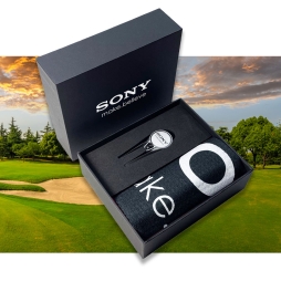 Custom Printed Mini Black Presentation Box with Golf Towel & Geo Repair Tool