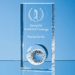 Optical Crystal Golf Ball in the Hole  Award with Engraving
