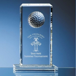 Optical Crystal Golf Ball Rectangle Award with Engraving