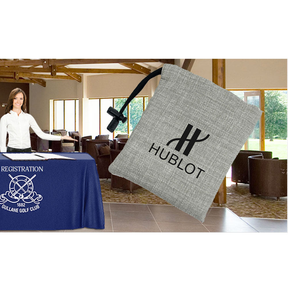 Custom Printed Grey Drawstring Gift Bag