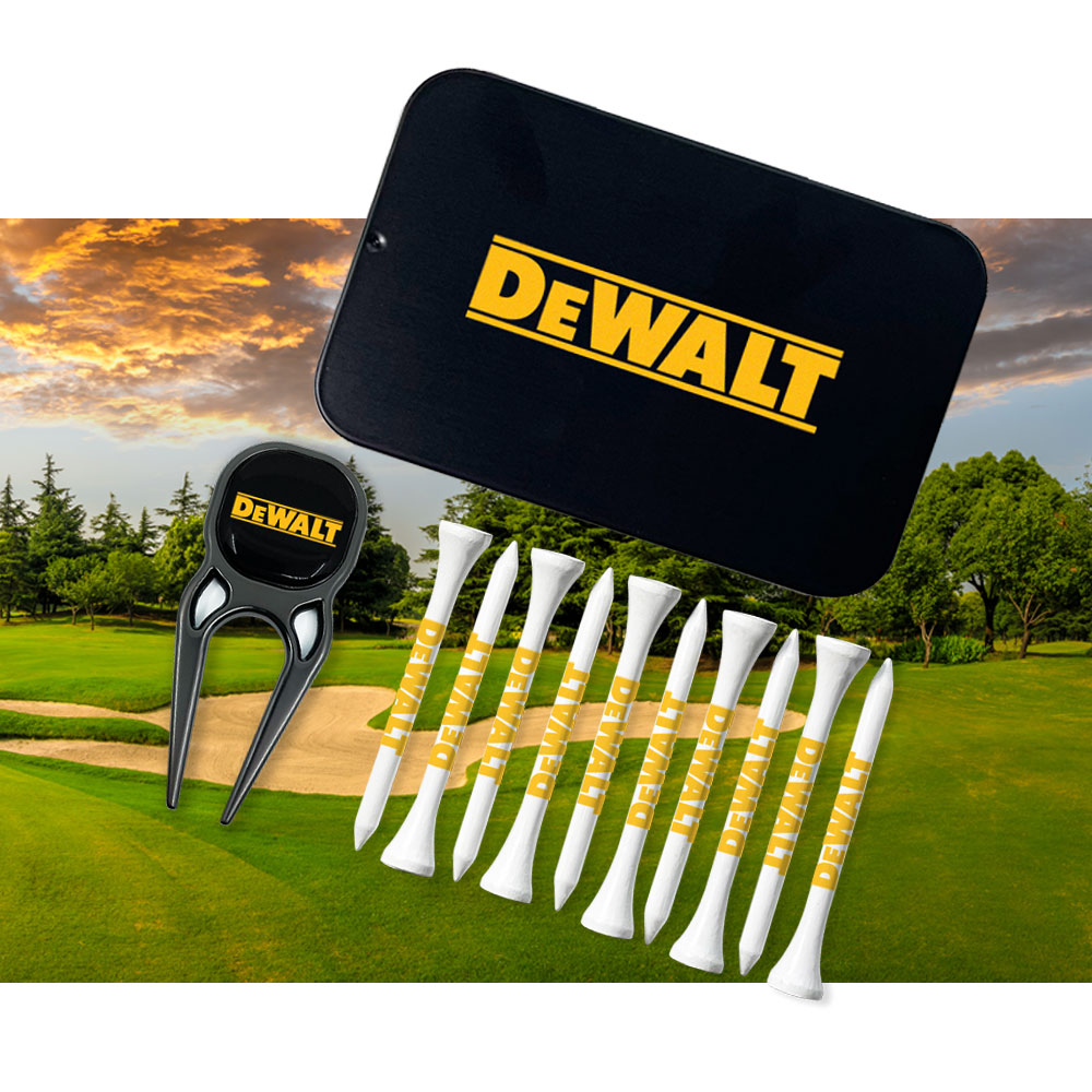 Custom Printed Golf Tin with Tees & Quatro Repair Tool