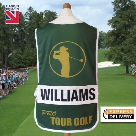 EXPRESS Delivery Green PRO Tour Golf Caddie Bib with Personalised Name Plate