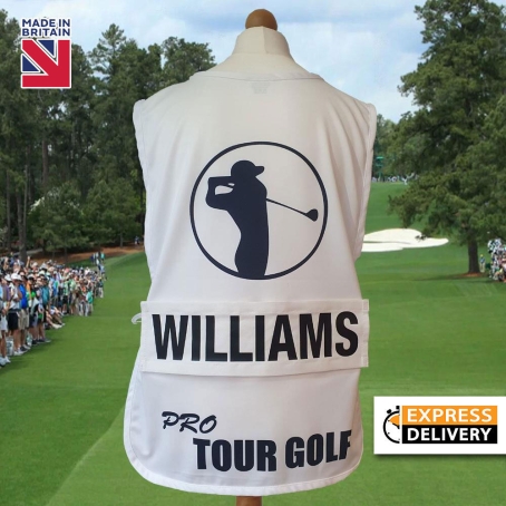 White PRO Tour Golf Caddie Bib with Personalised Name Plate