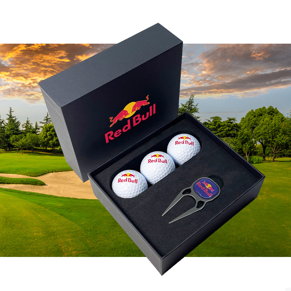Custom Printed Mini Black Presentation Box with Golf Balls & Quatro Repair Tool