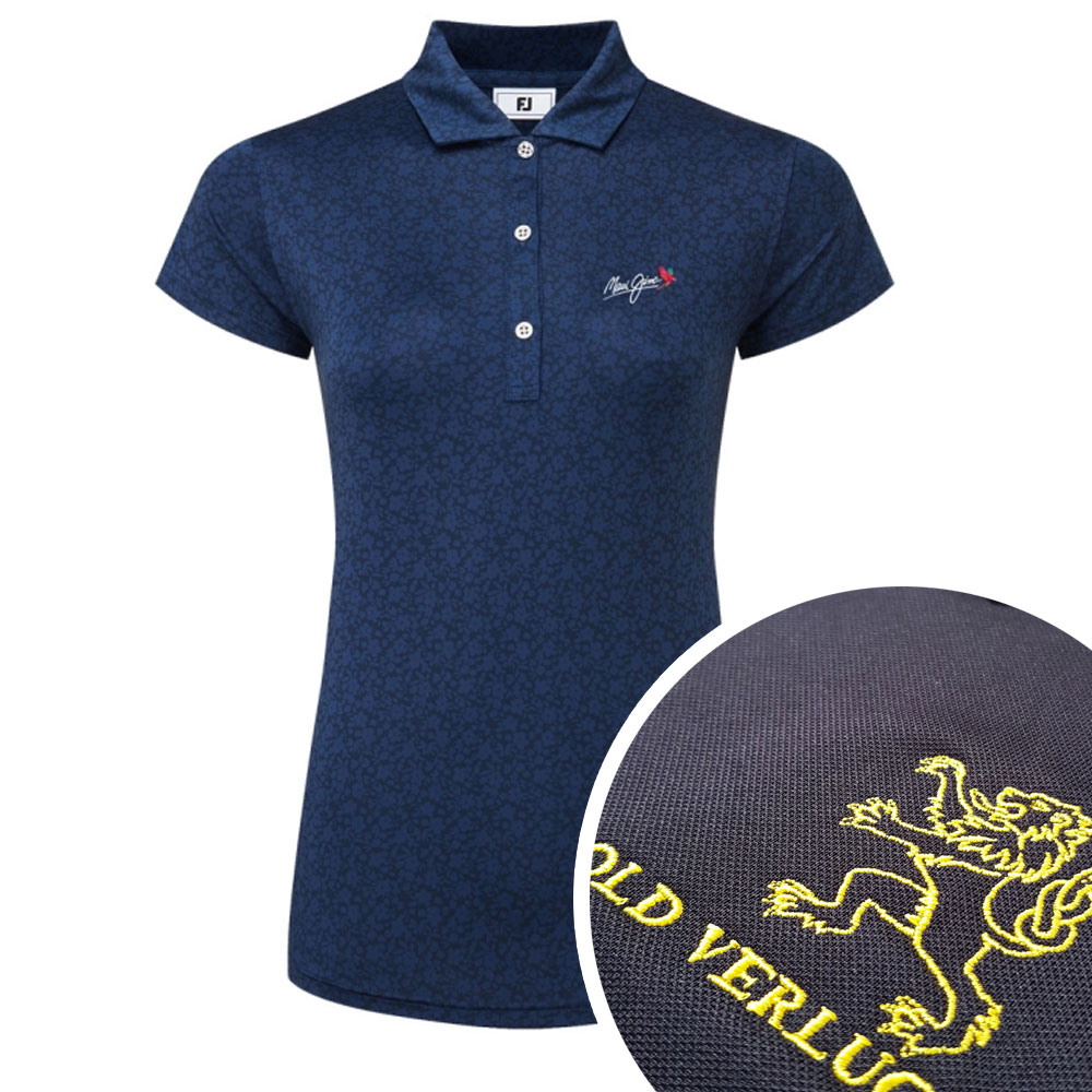FootJoy Ladies Painted Floral Cap Sleeve Lisle Polo Shirt with Embroidery