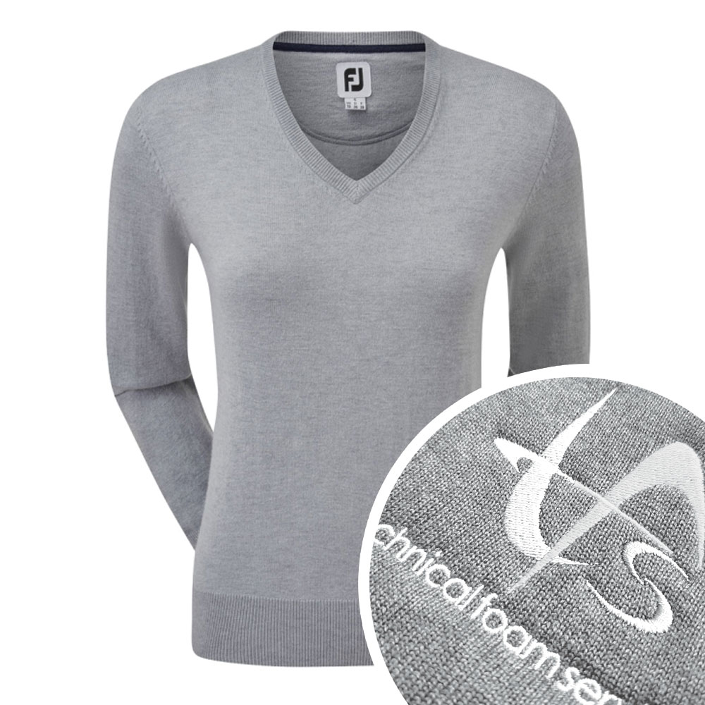 FootJoy Womens Wool Blend V Neck Pullover with Embroidery