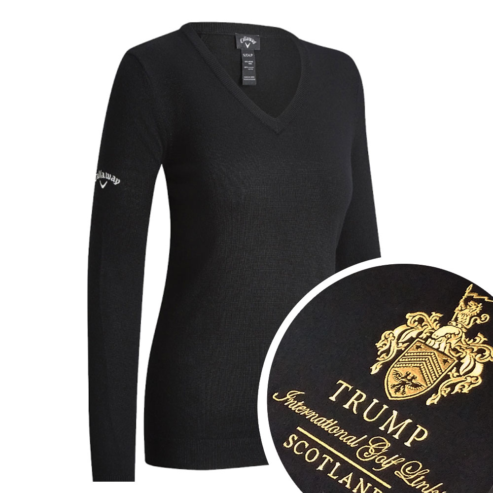 Callaway Ladies V Neck Merino Sweater with Embroidery