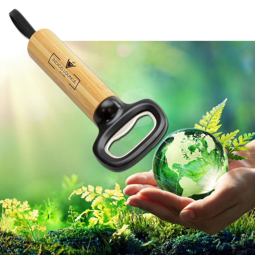 Custom Printed Recycled Plastic & Bamboo Bottle Opener