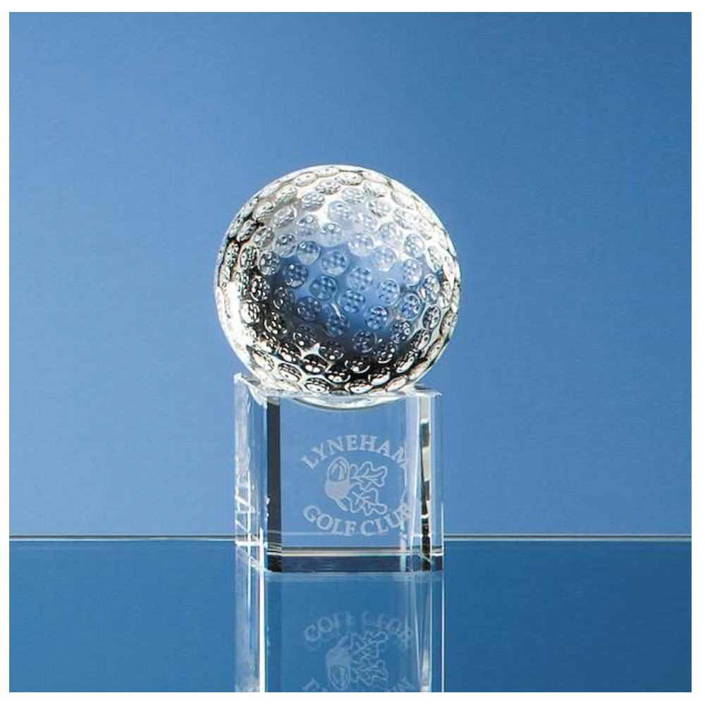 Optical Crystal Golf Ball on Clear Crystal Base Engraved with Your Logo & Text