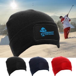 Recycled Rectangular Patch Beanie Hat with Embroidery
